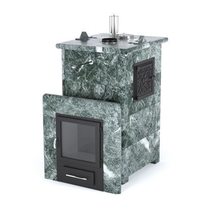 Газовая печь для бани ИзиСтим «Сочи-М2» в кожухе из змеевика в Щербинке