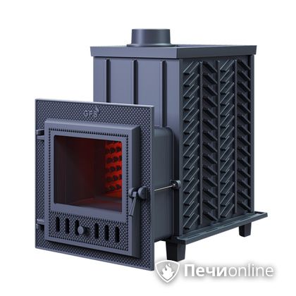 Дровяная банная печь Гефест ЗК-18 (М) чугунная дверца со стеклом закрытая каменка в Щербинке