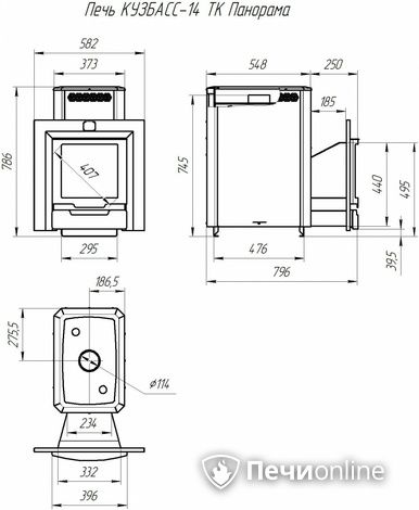Дровяная банная печь Теплодар Кузбасс-14 ТК Панорама (2018) в Щербинке