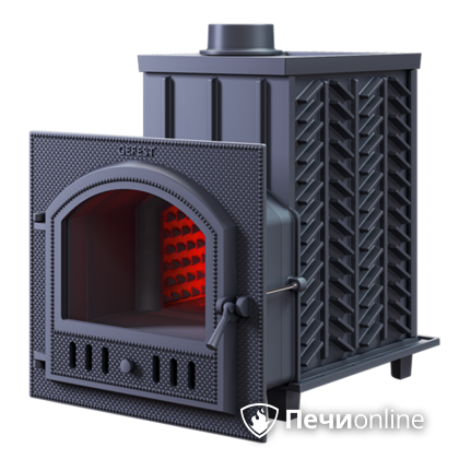 Дровяная банная печь Гефест ЗК-30 (П) чугунная дверца со панорамным стеклом закрытая каменка в Щербинке