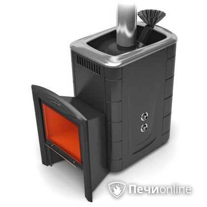 Дровяная банная печь TMF Гейзер 2014 Carbon Витра с теплообменником антрацит в Щербинке